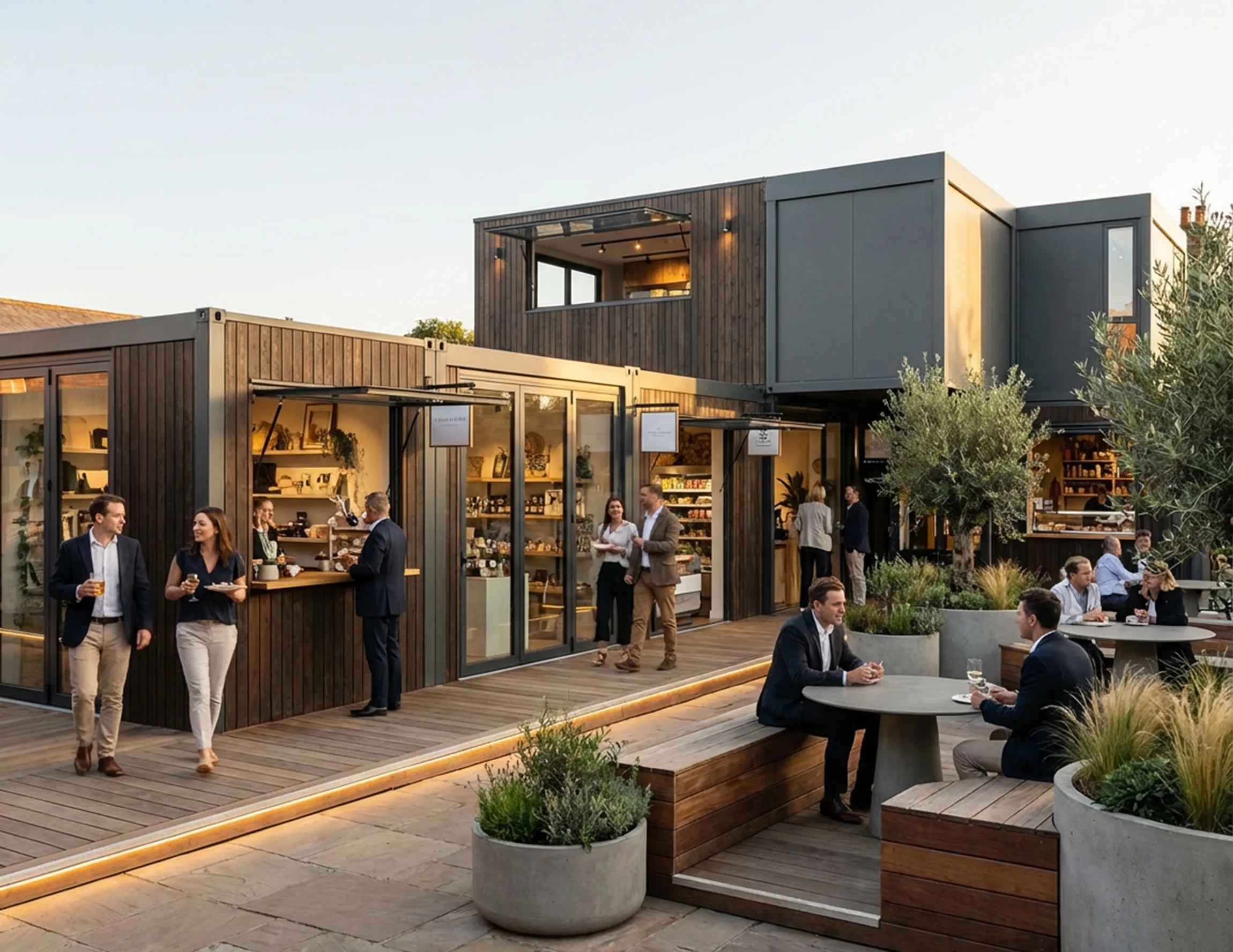 Premium modular hospitality spaces with high-end finishes and glazing